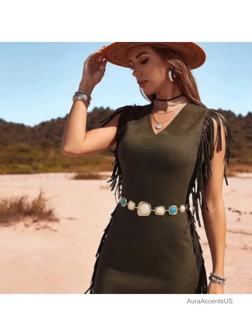 Rhinestone Western Waist Chain Metal Cowgirl Belt for Jeans Dresses